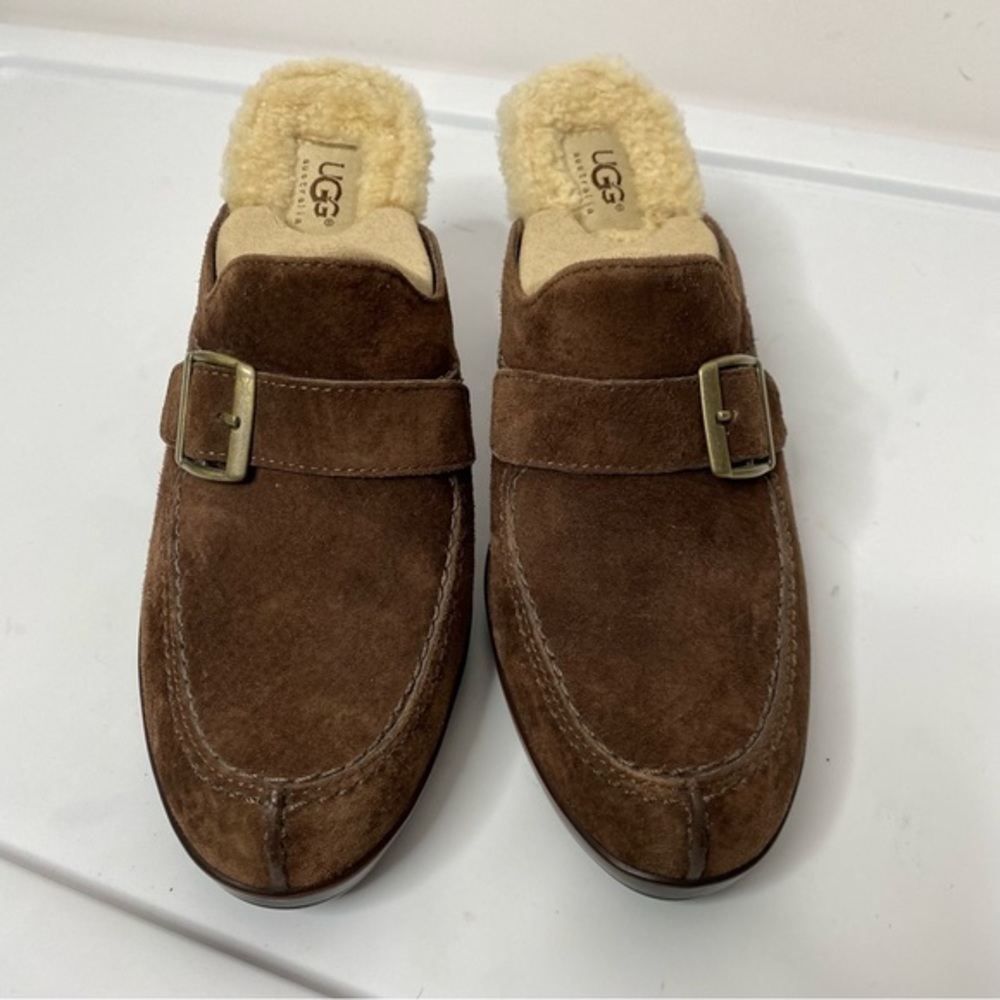 UGG Brown Suede Clogs with Medium Heel - Picture 2 of 15